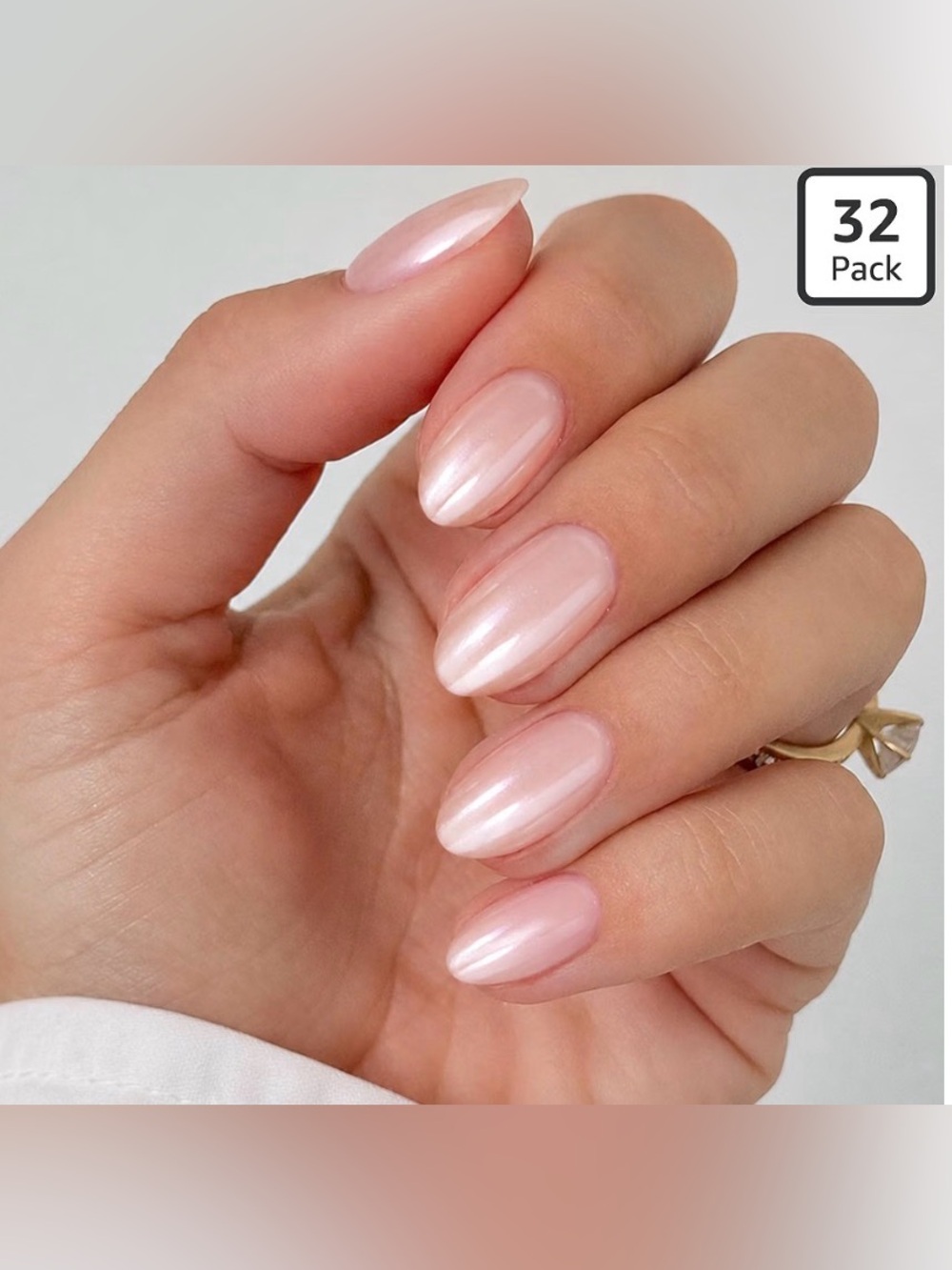 🆕 Short Almond Pearl Pink Press-On Nails | 32PC Soft Gel Reusable Nail Kit 💖